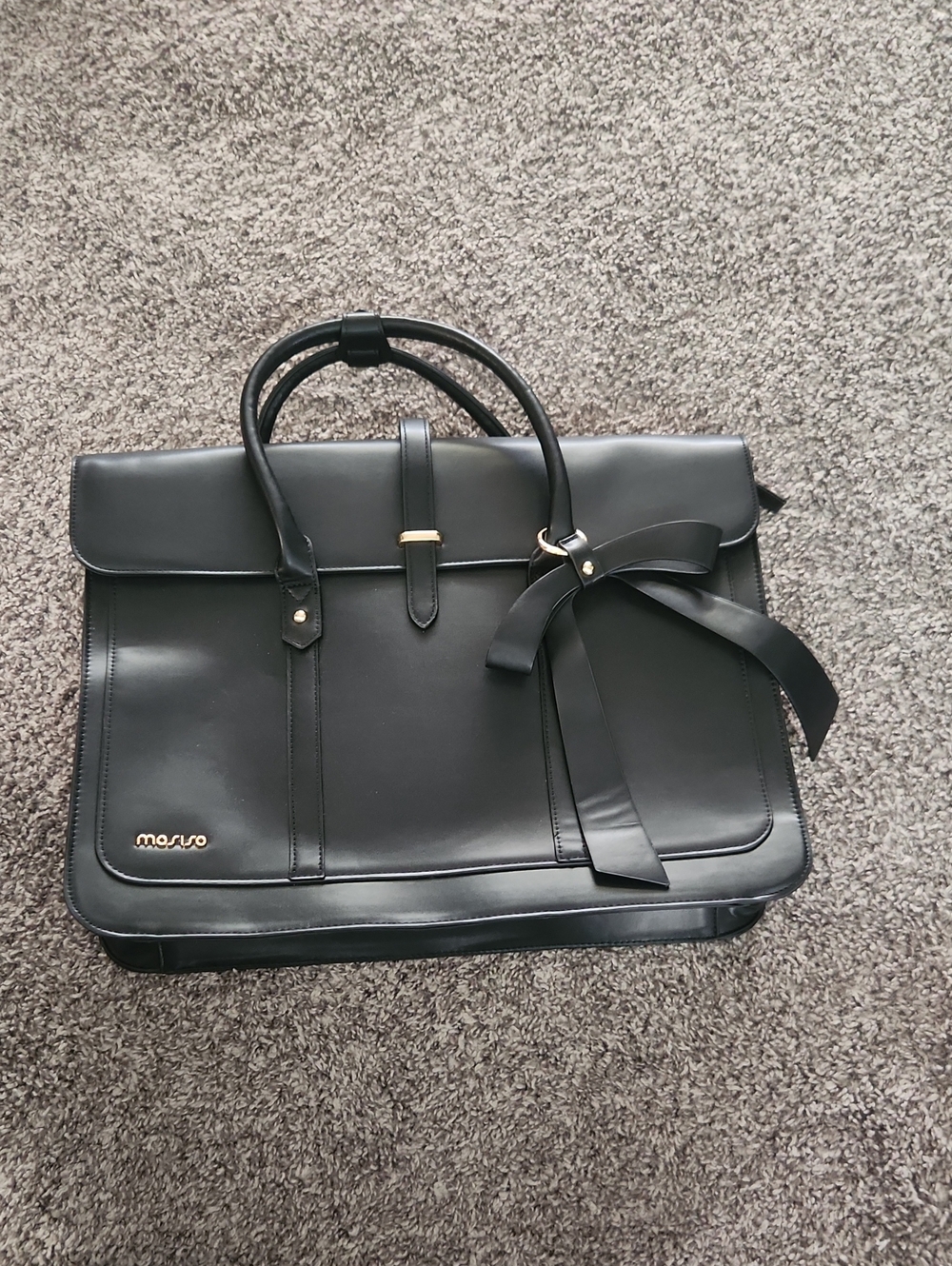 Mosiso Black Leather Tote Briefcase
